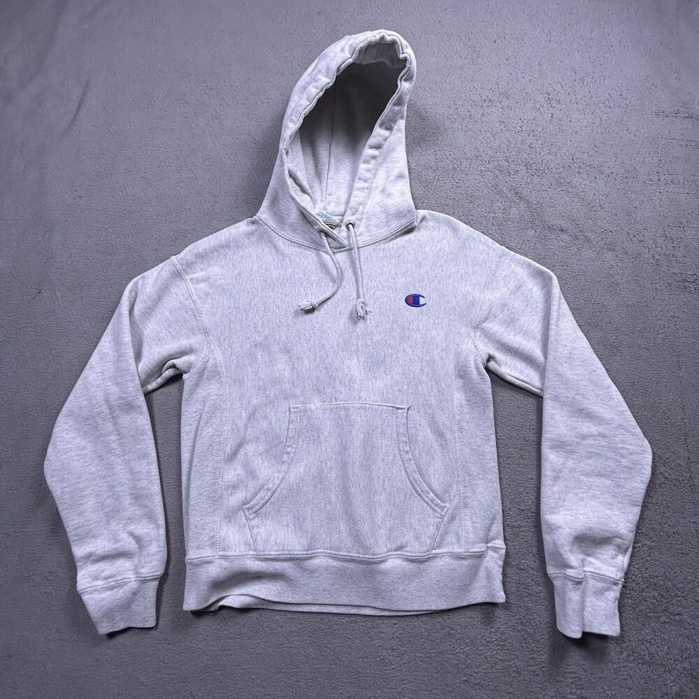 Champion Reverse Weave Hoodie Unisex XS Gray Pullover Sweatshirt C Logo